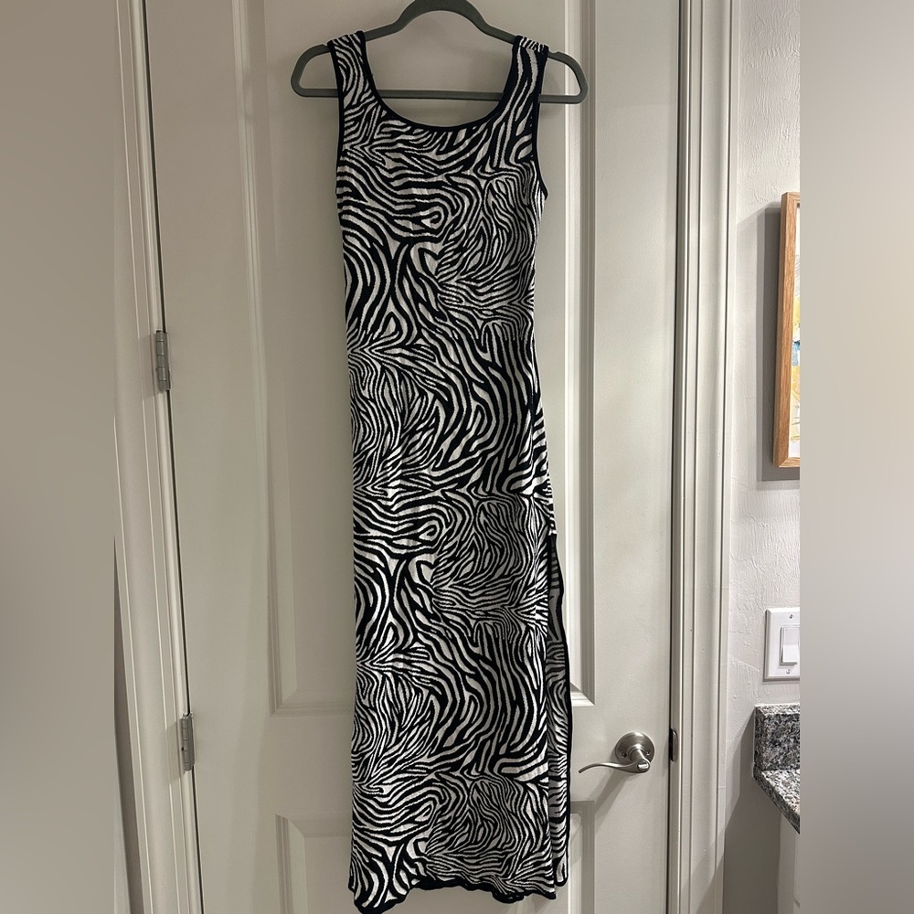 Escada Margaretha Ley Black and White Zebra Print Lightweight Dress Sz 42